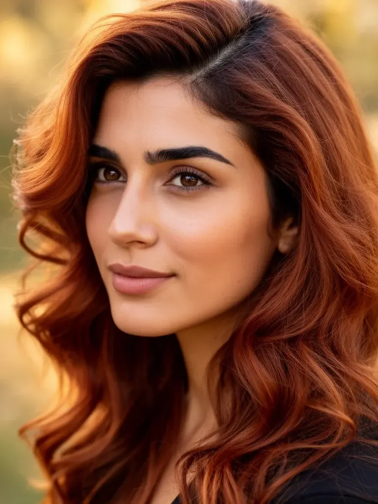 Hollywood waves on a Turkish woman with auburn hair, slightly undone 2026 version