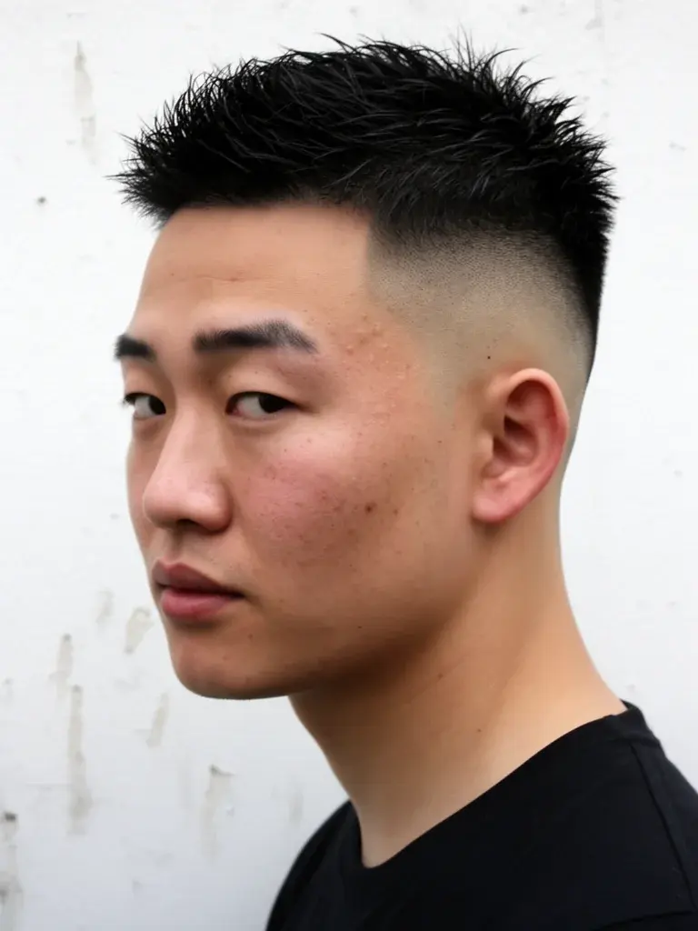 Taper fade on Asian man with straight hair showing clean gradient