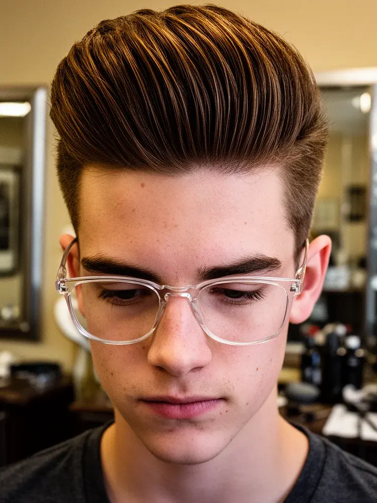 High volume pompadour on wavy hair with natural body