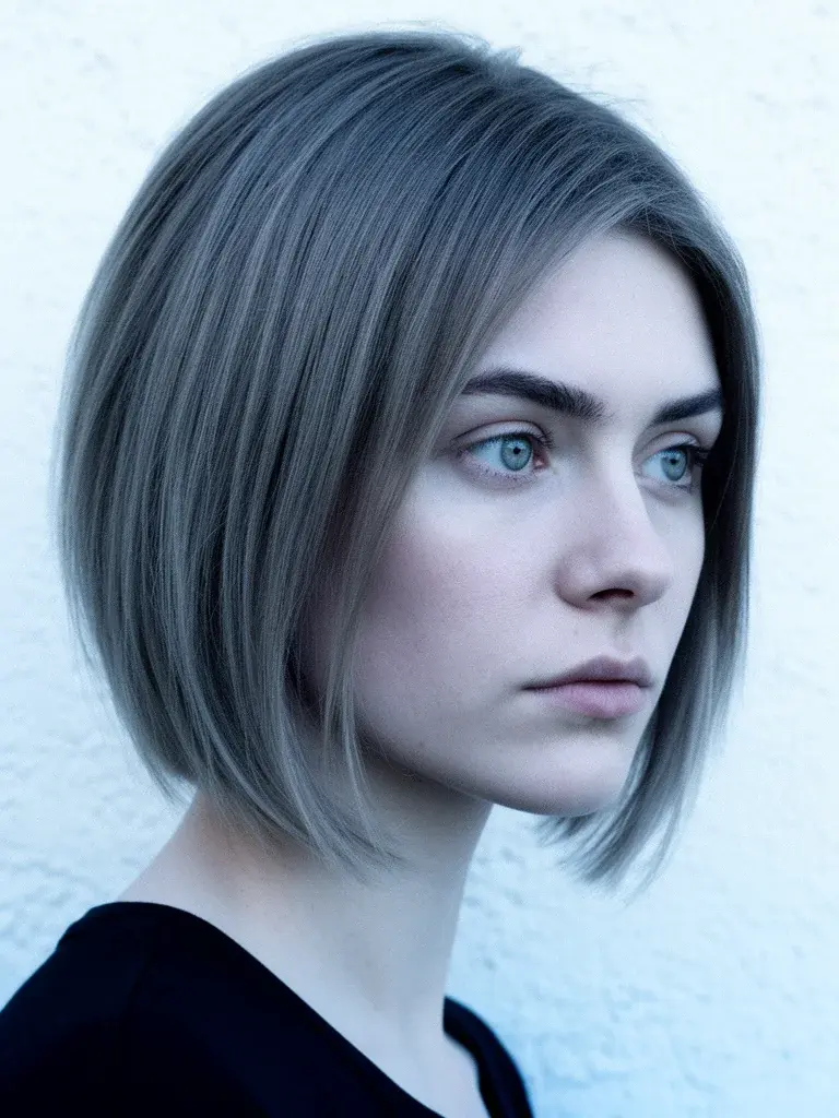 Polish woman with inverted bob, cool-toned front view with clean styling