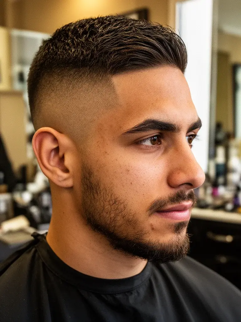Modern buzz back view with clean neckline and even taper