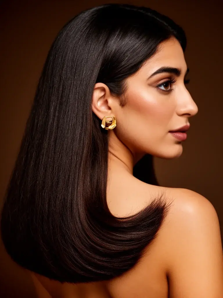 Mixed heritage woman with wavy U-cut, back view showing the rounded silhouette enhanced by natural wave movement