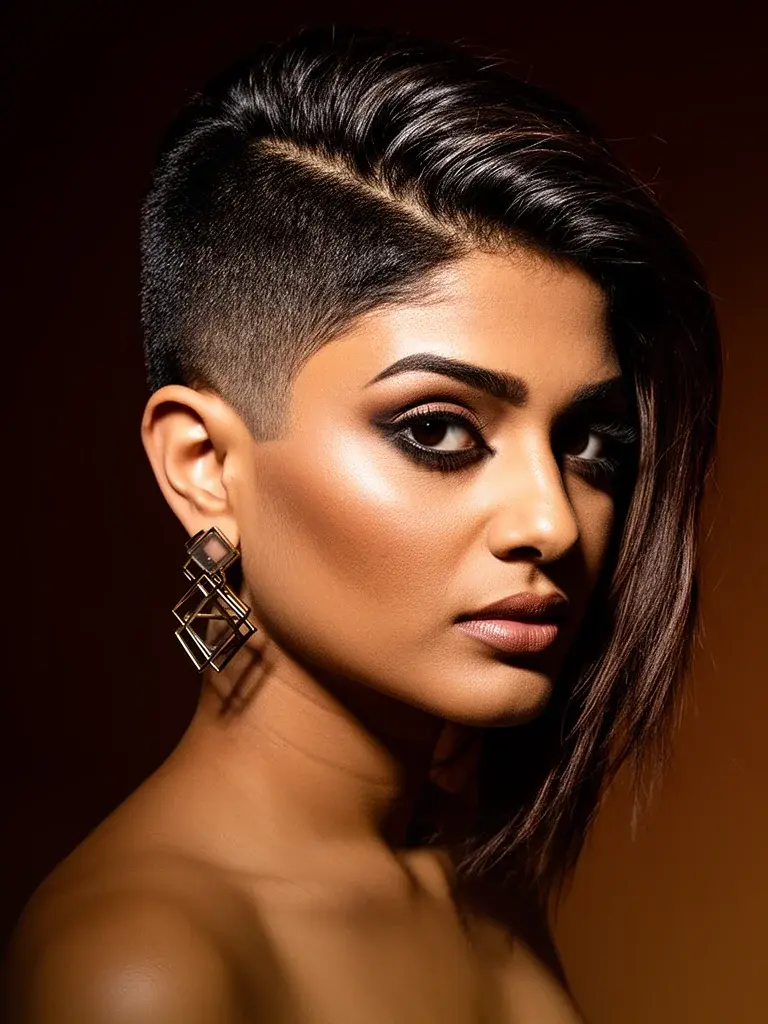 Latina woman with textured tapered cut, back view showing the seamless blend from longer top to short nape
