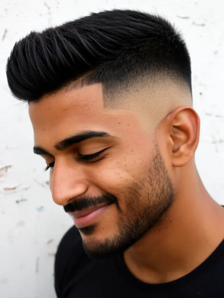 Low fade on curly hair with natural curl volume on top