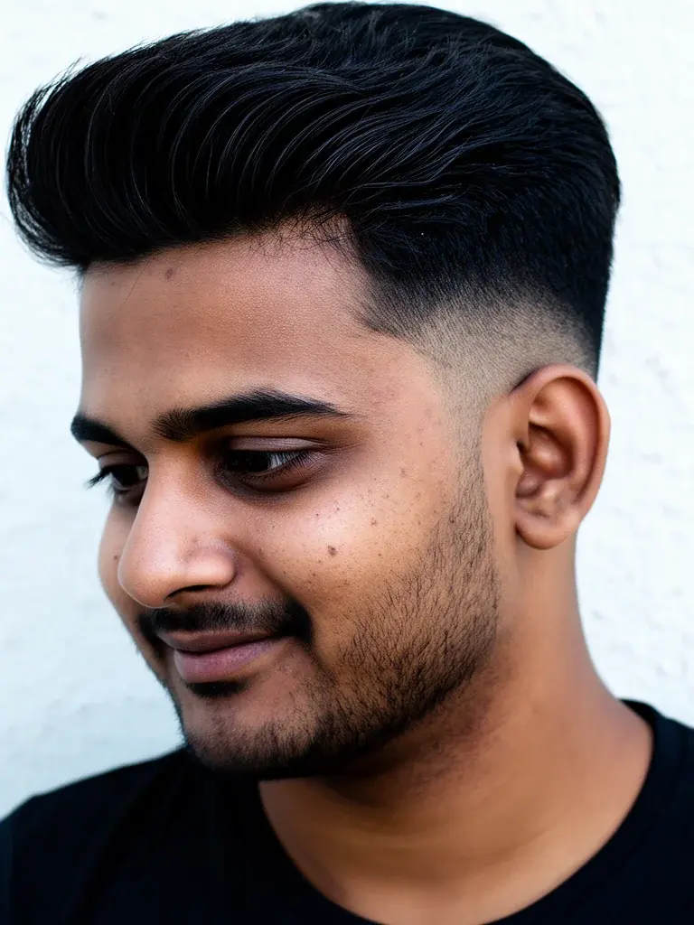 Soft quiff on round face adding height to elongate