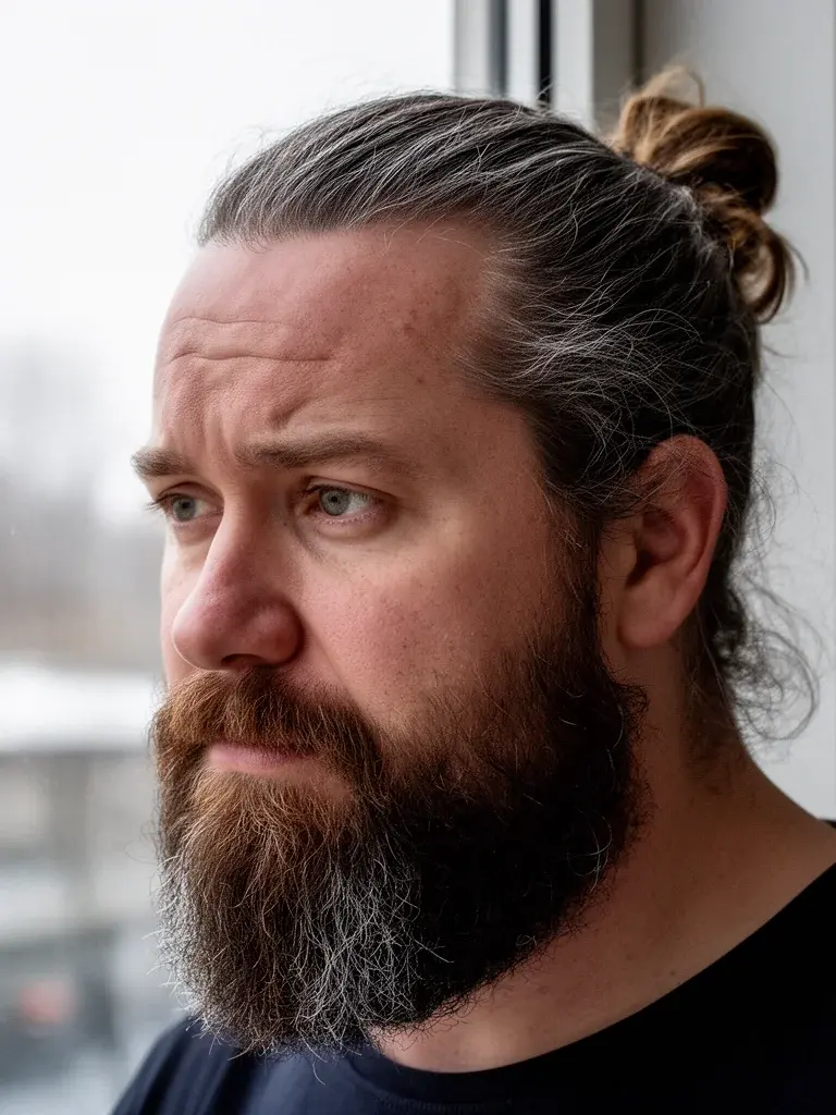 Low man bun at the nape for a relaxed casual look