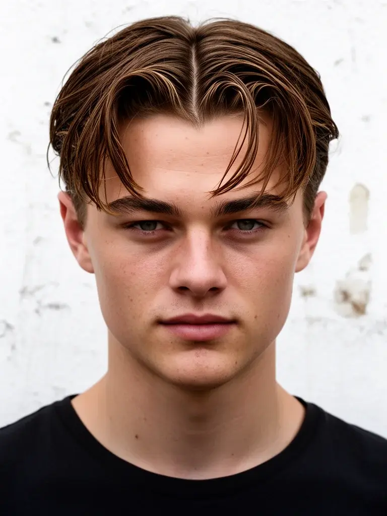 Middle part curtains with beard showing contrast between long top and facial hair