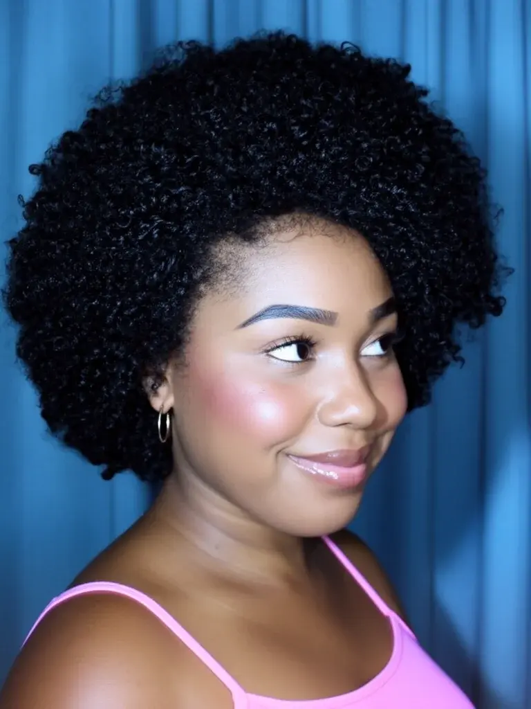 Natural afro side profile on a Ghanaian woman with cool lighting