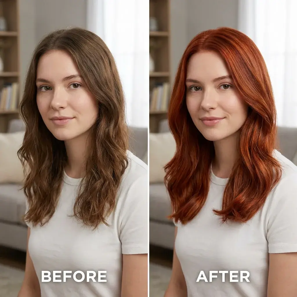 Changeur de couleur de cheveux IA — avant et après