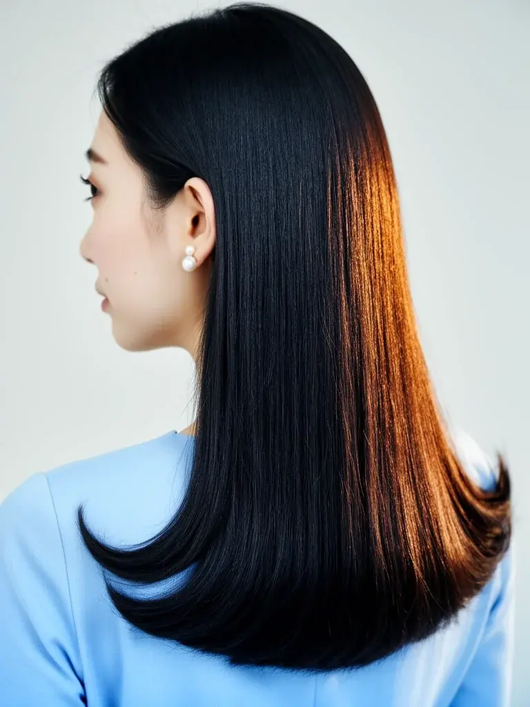 Black woman with relaxed U-cut long hair, back view showing even density across the rounded perimeter