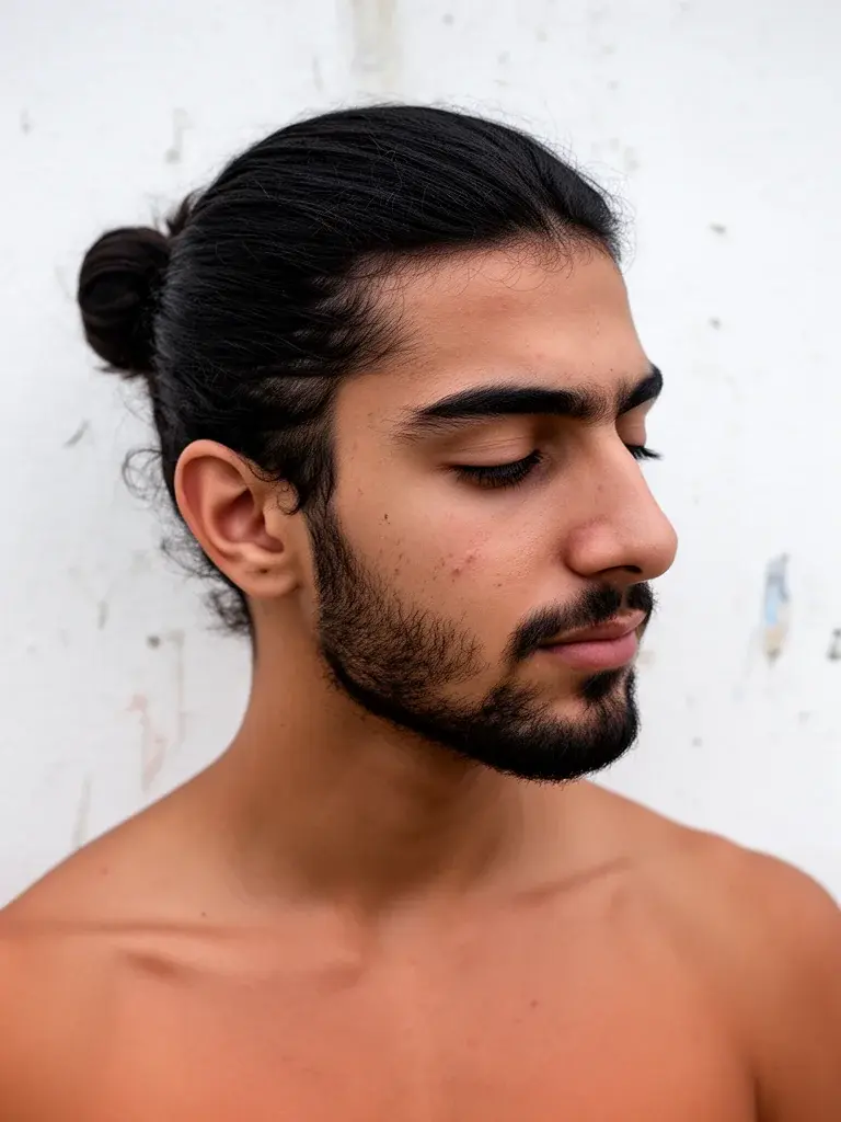 Man bun three-quarter angle showing the profile silhouette