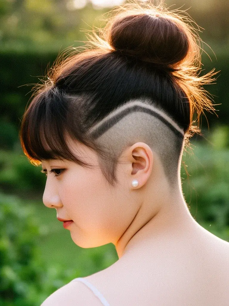 Hidden undercut on a Korean woman with straight black hair worn down, no shave visible