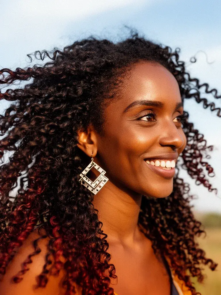 Caribbean woman with shoulder-length ringlets showing the density and packing of 3C coils