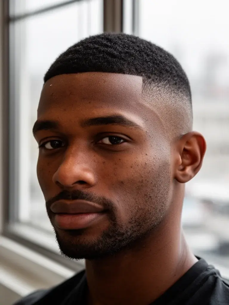 Crew cut three-quarter angle highlighting top texture and side blend
