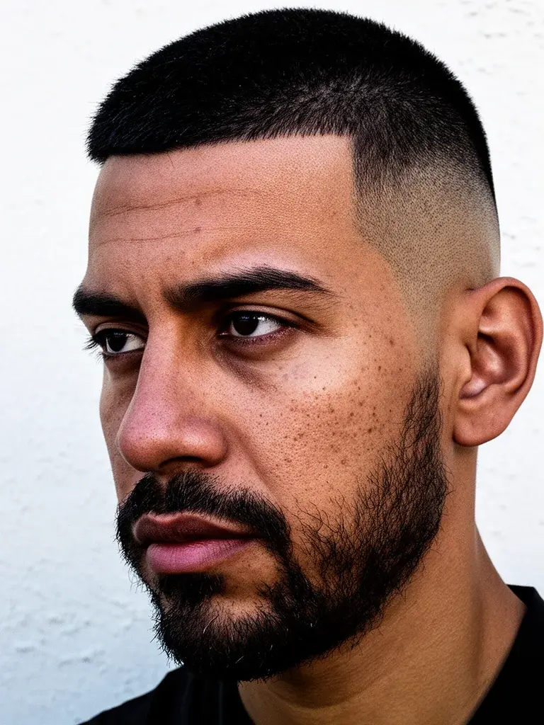 Crew cut on wavy hair showing natural movement on top