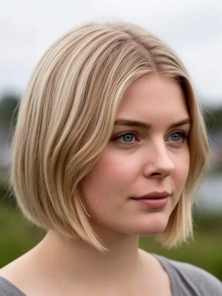 Danish woman with butterfly cut, three-quarter view showing straight hair adaptation