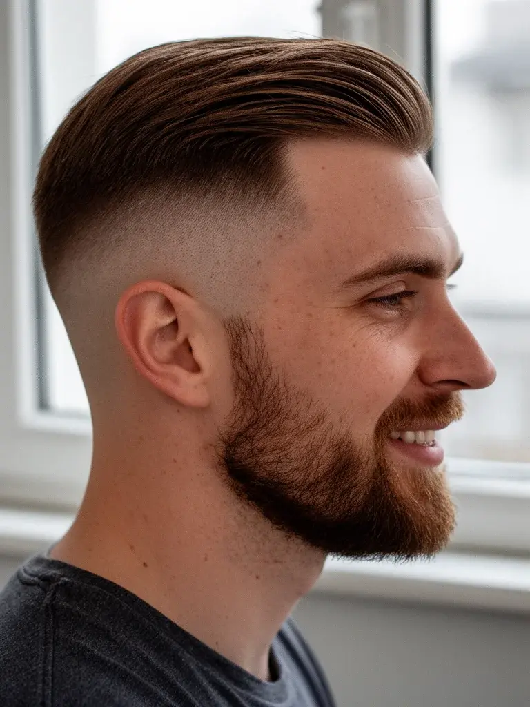 Low fade side profile revealing the gradual blend above the ear