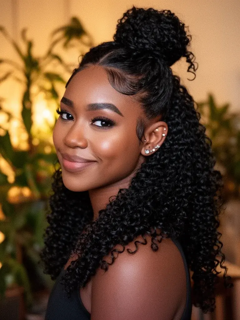 Latina woman with defined ringlets in a side profile, showing how coils stack and layer