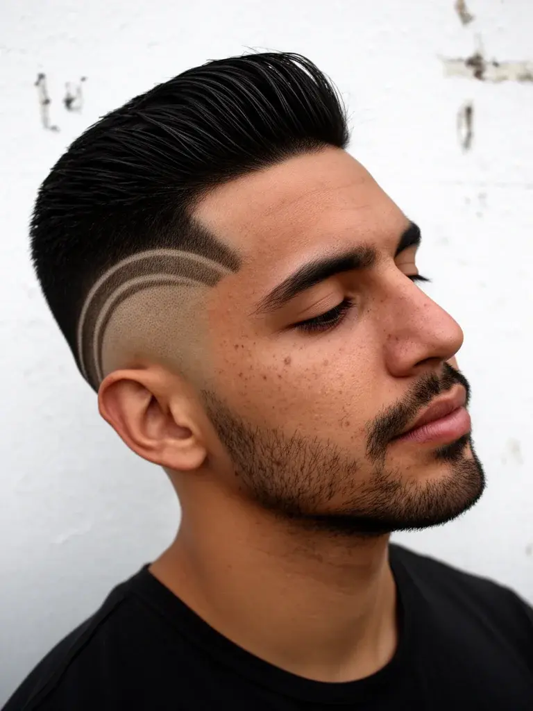 Burst fade on wavy hair with natural flow on top