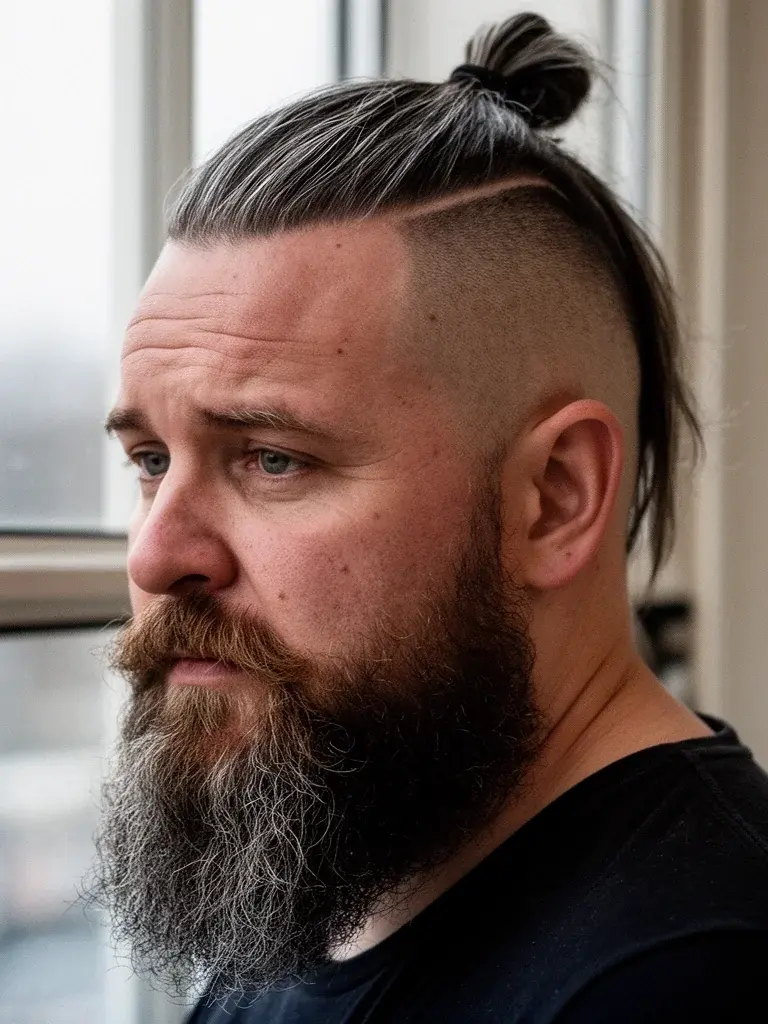 Warrior cut with top worn down showing the length contrast