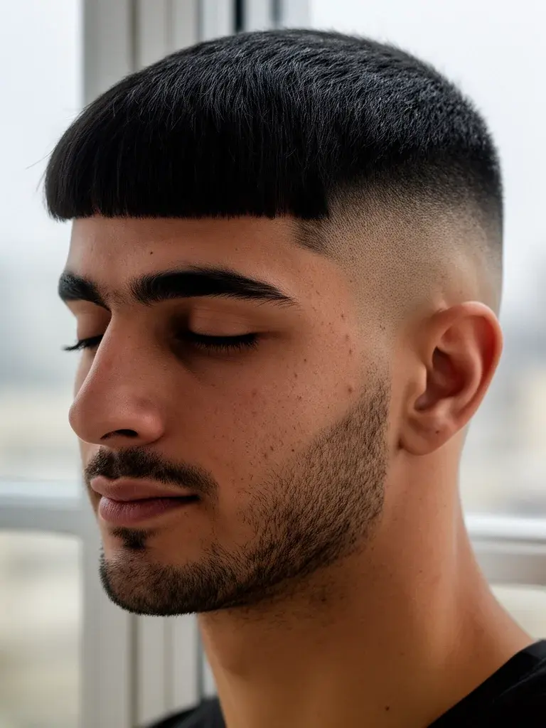 French crop three-quarter angle showing fringe weight and direction