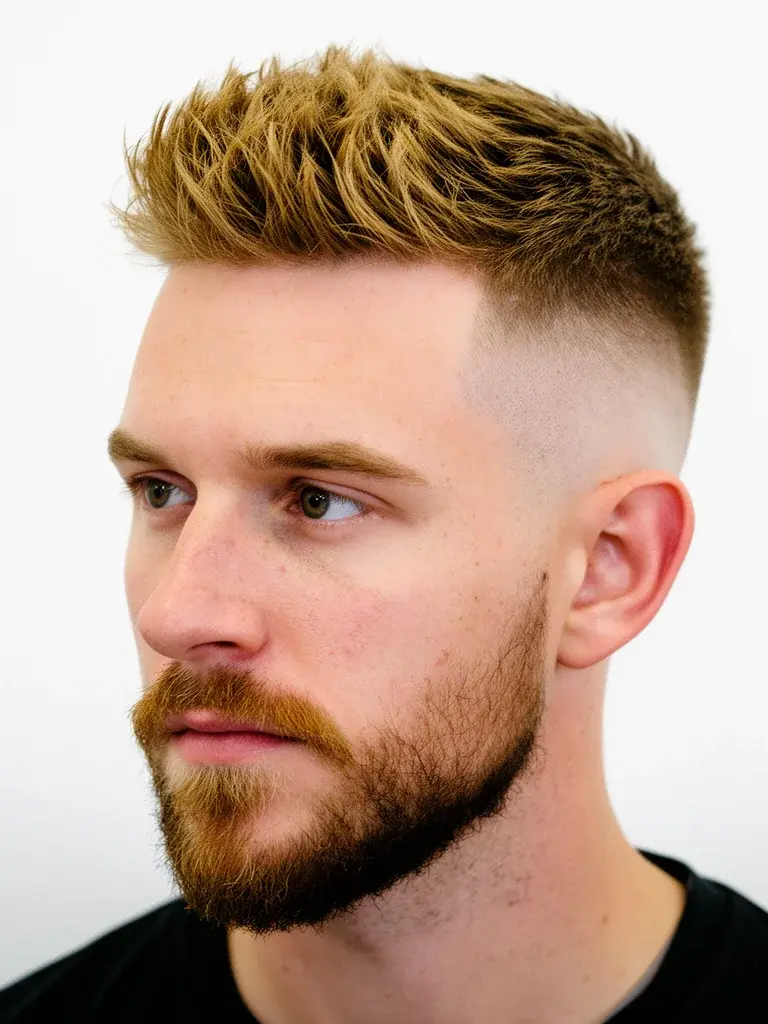 Mid skin fade on curly hair showing natural curl contrast