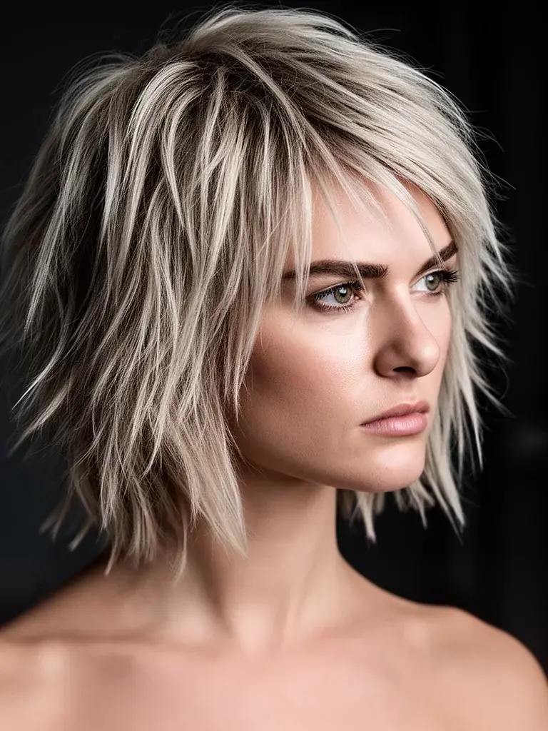 Short shag on a German woman with thick hair, editorial studio light