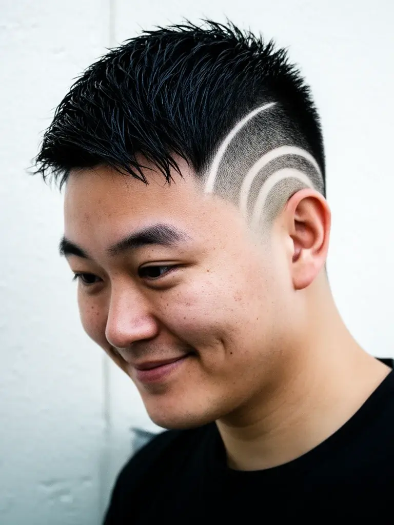 Burst fade paired with curly top for textural contrast