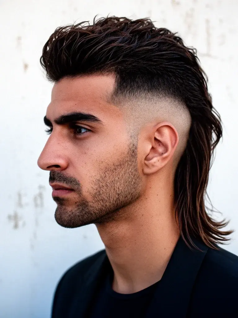 Modern mullet styled with product showing defined texture on top