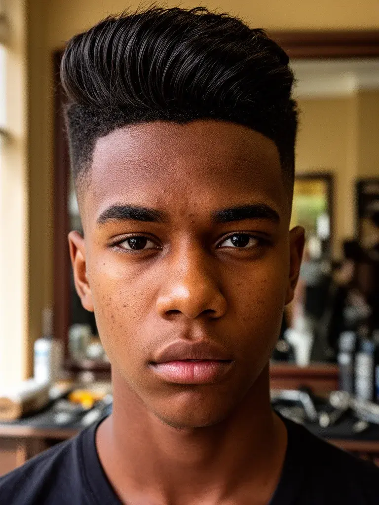 Soft quiff front view with natural lift and relaxed texture