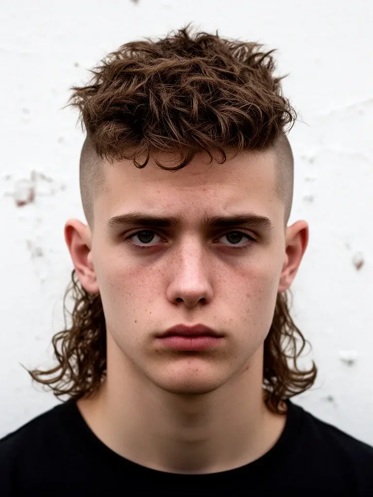 Modern mullet front view showing short cropped front and tight sides