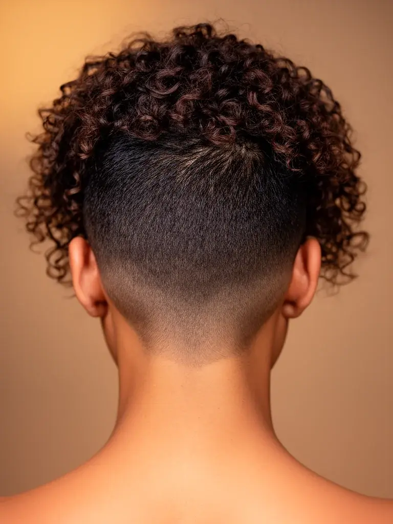 Caribbean woman with tapered cut and defined 3c curls, side profile showing curl-to-taper transition