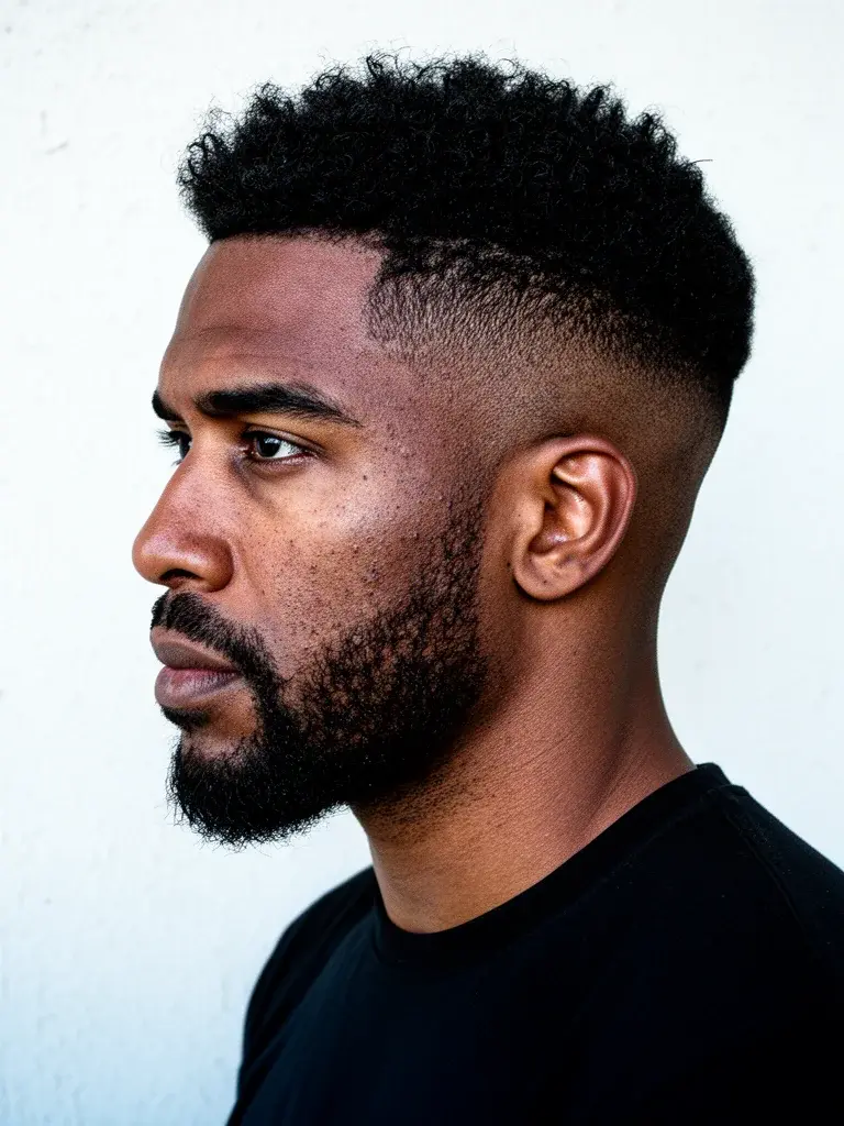 Overgrown buzz on curly hair showing natural coil pattern at this length
