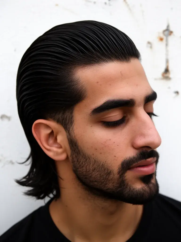 Slicked back flow three-quarter angle showing volume and direction