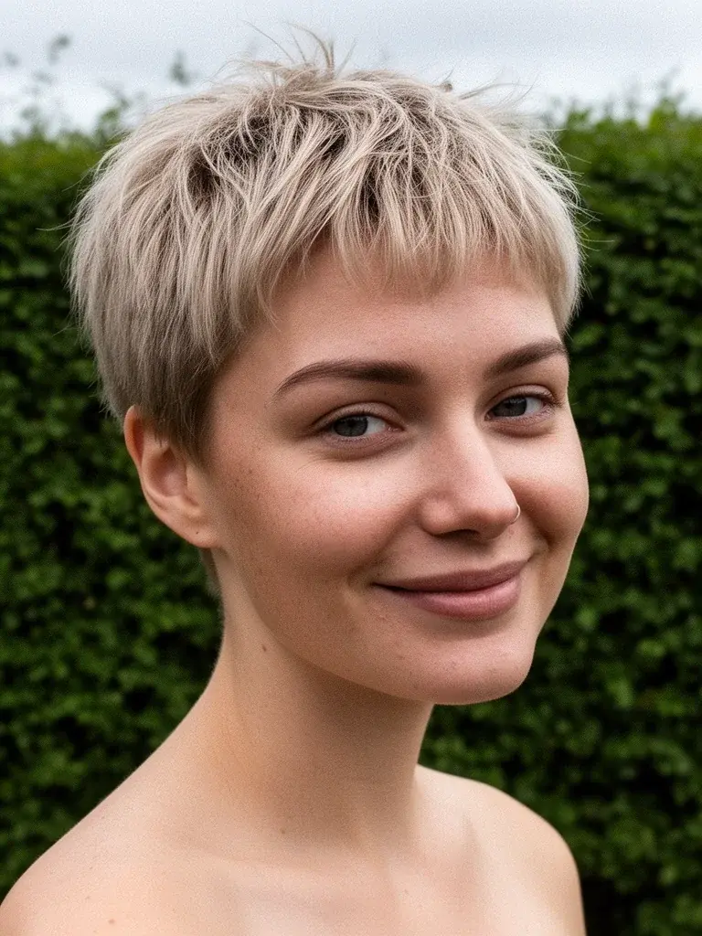 Women with effortless hairstyles — buzz cut, boy cut, beach waves, and natural afro