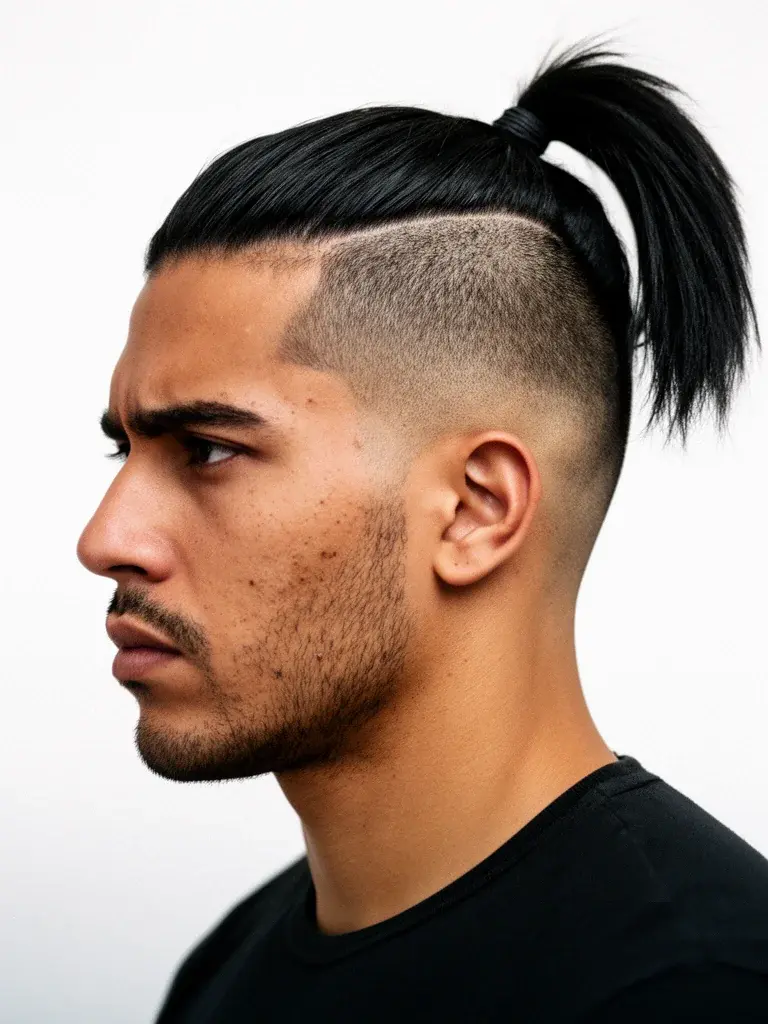 Warrior cut back view showing the knot and shaved nape