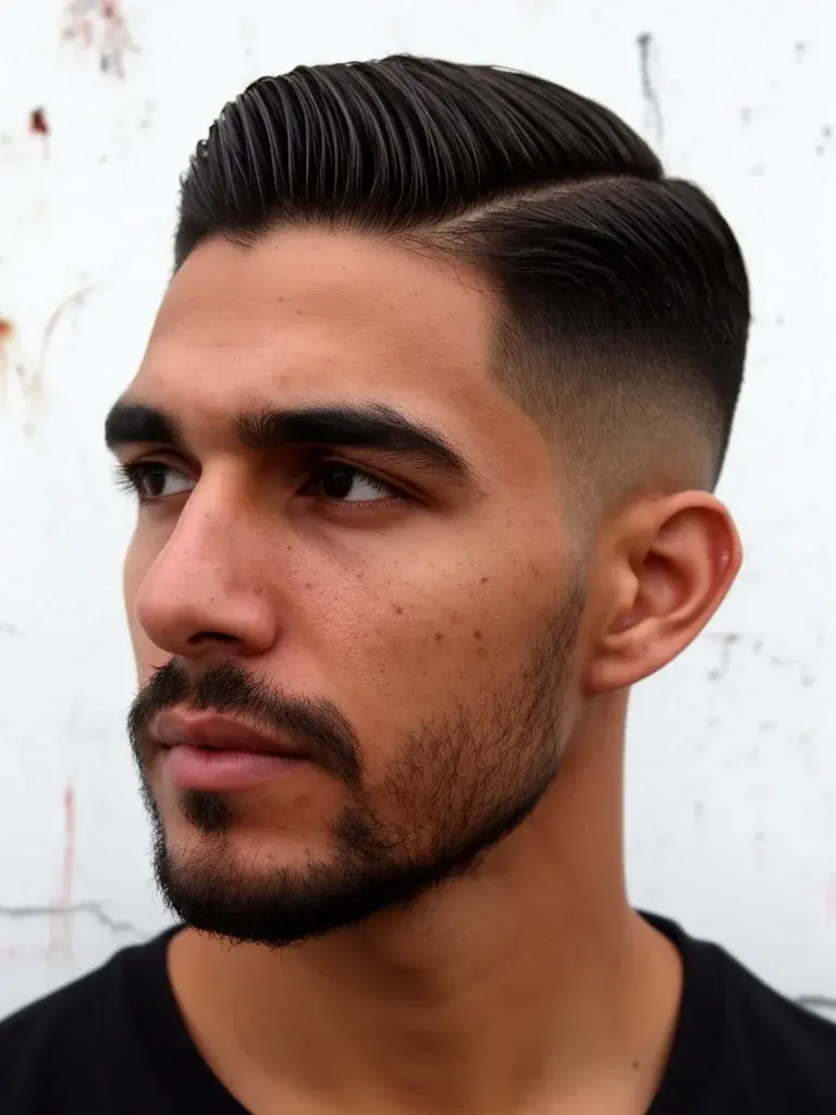 Side part at week four showing how the part softens as hair grows