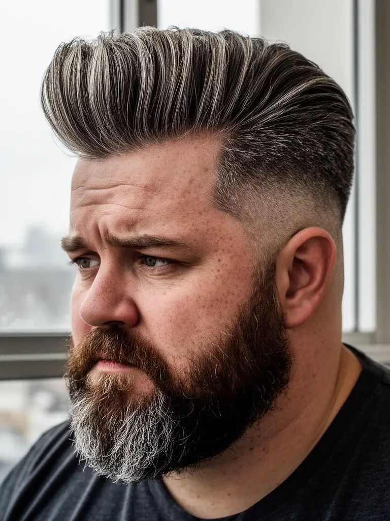 High volume pompadour with skin fade for modern contrast