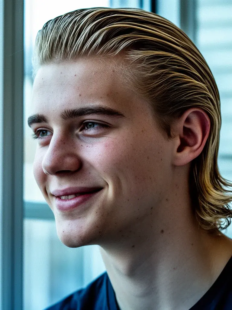 Slicked back flow at week six showing natural grow-out