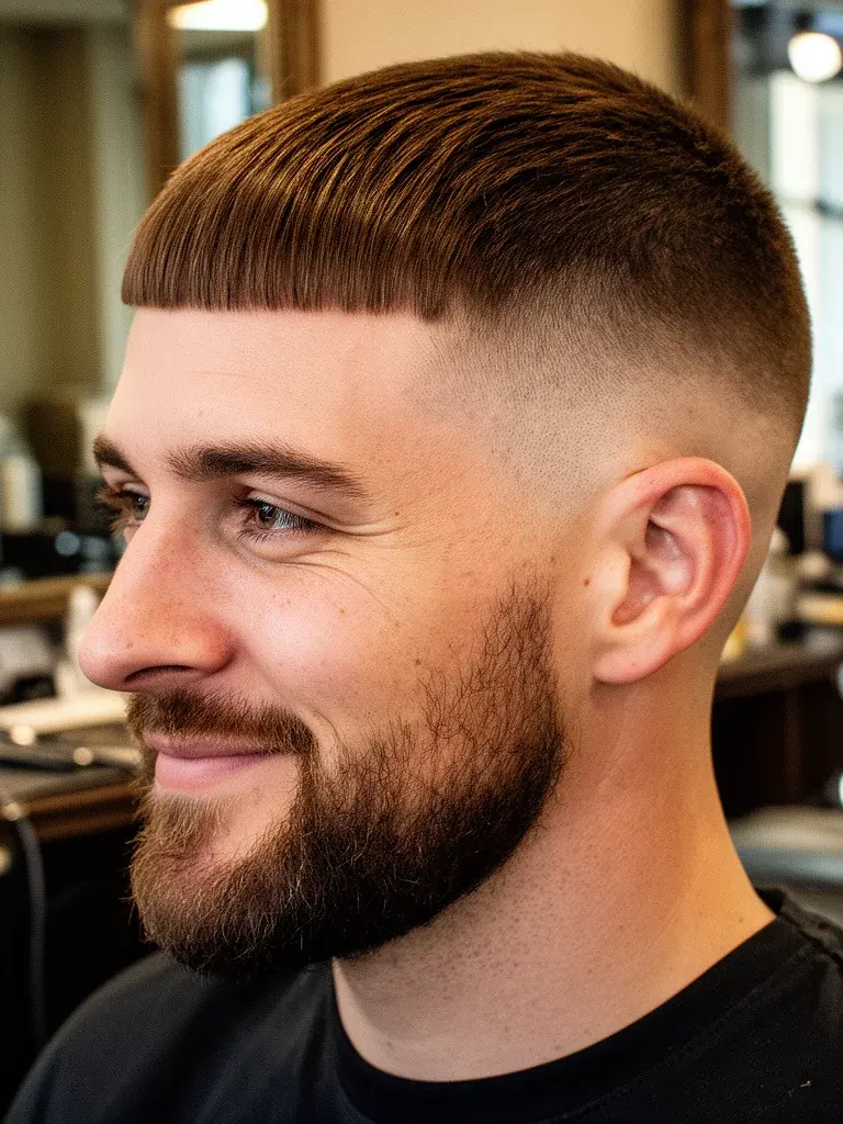 Micro fringe crop side profile with tight fade and minimal top