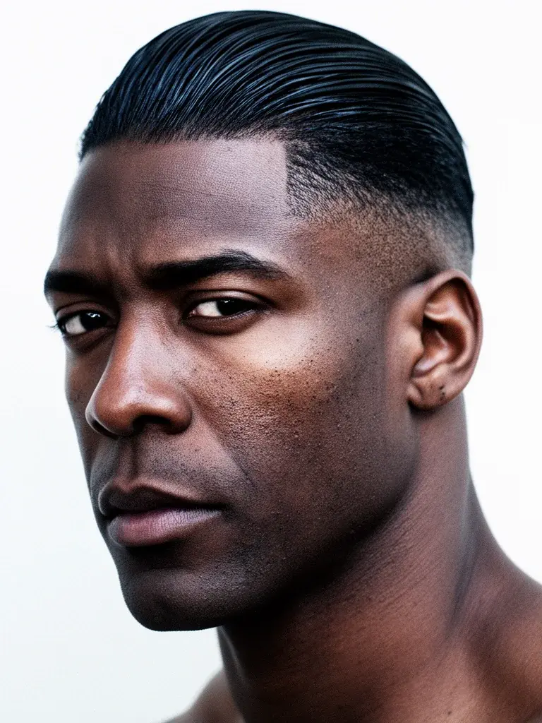 Slicked back on wavy hair showing natural texture under the product