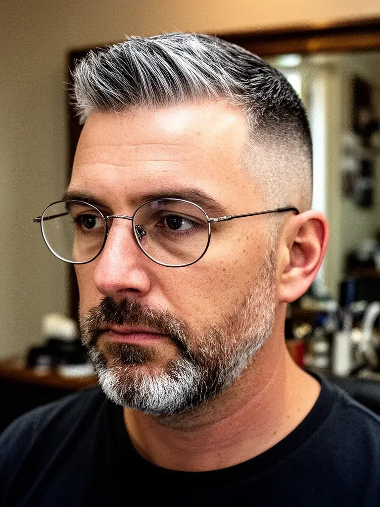Taper fade with beard showing how the taper connects to the beard line