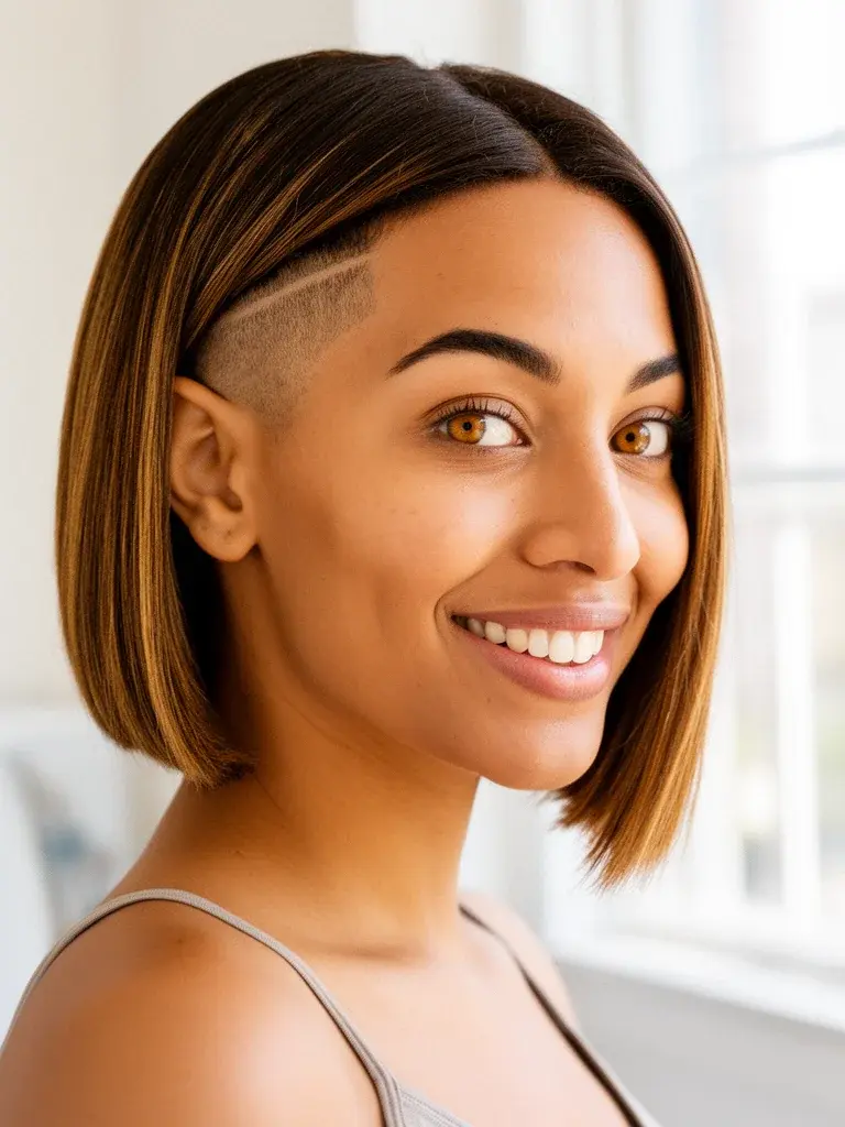Subtle nape undercut on a Turkish woman with medium brown wavy hair, back view