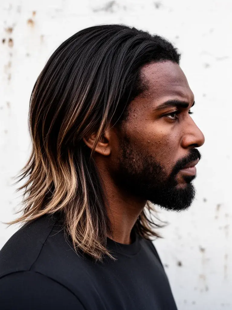 Long layers side profile revealing the layered silhouette