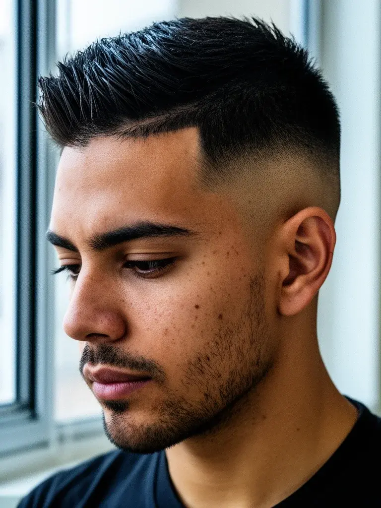 Taper fade back view with clean neckline taper ending at the collar