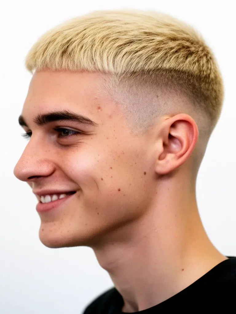 Crew cut back view with clean neckline and even taper