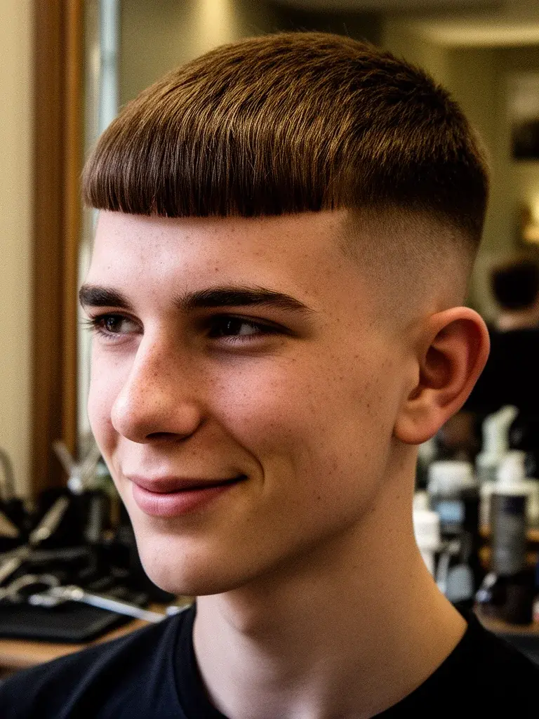 French crop front view showing blunt fringe and clean forehead coverage
