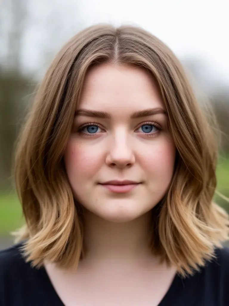 British woman with shoulder-length layers, front view showing clean movement and face framing