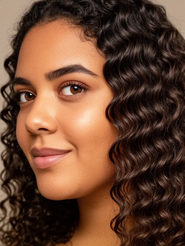 Middle Eastern woman with deep waves styled for an evening look, high-shine finish with defined ridges