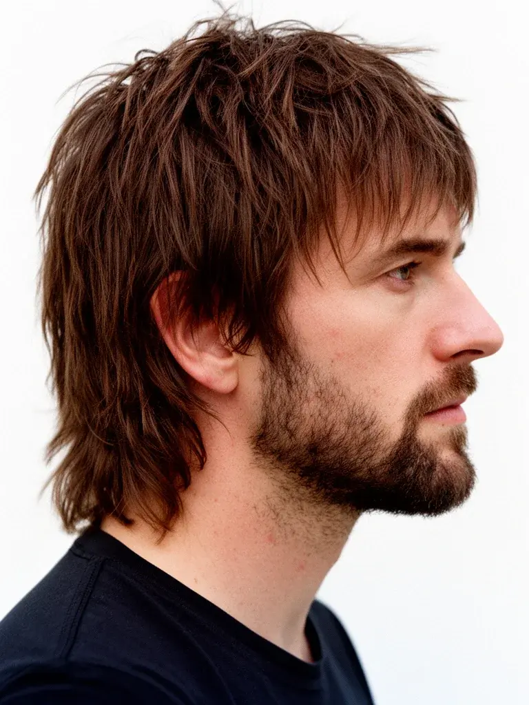 Mid-length shag back view showing layered ends and natural taper